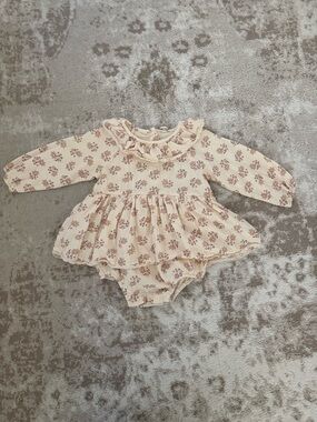 Baby Floral Ruffle One-Piece Romper in Cream and Dusty Rose
